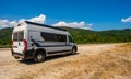 Campervan, Motorhome RV parked on the side of the road, Meteora, Greece